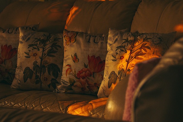 textured cushions on beige sofa