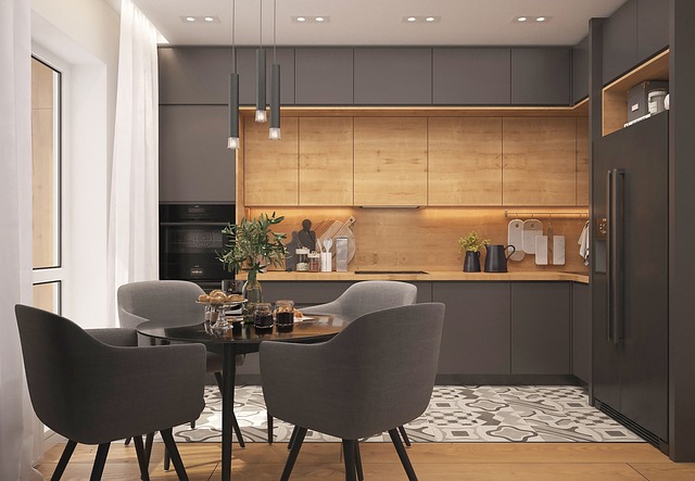 cherry wood built in cabinet apartment